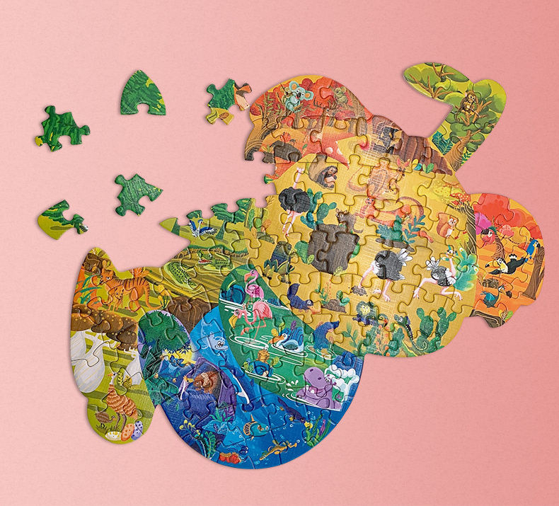 Umweltfreundliches Kinder-Cartoon-Spielzeug-Puzzle 12- und 16-teiliges 2-in-1-Holzpuzzle